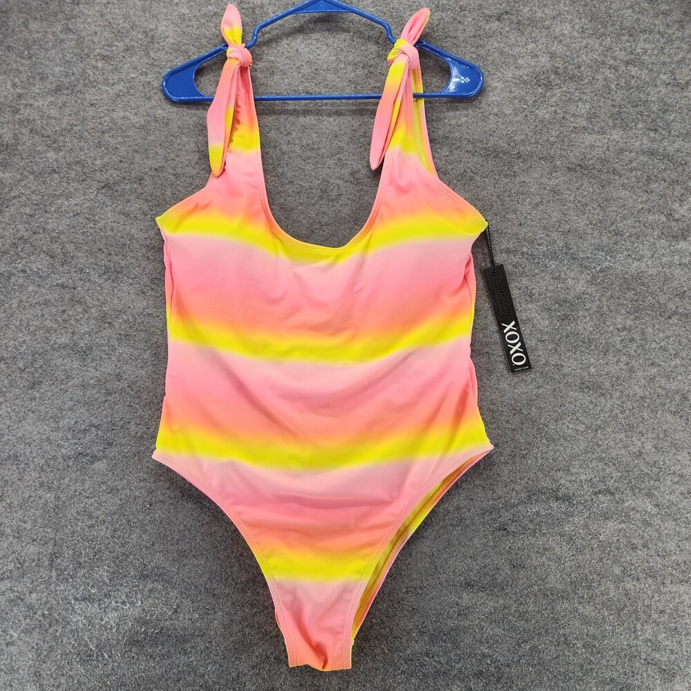 XOXO One Piece Swimsuit Womens 2X Yellow Pink Striped